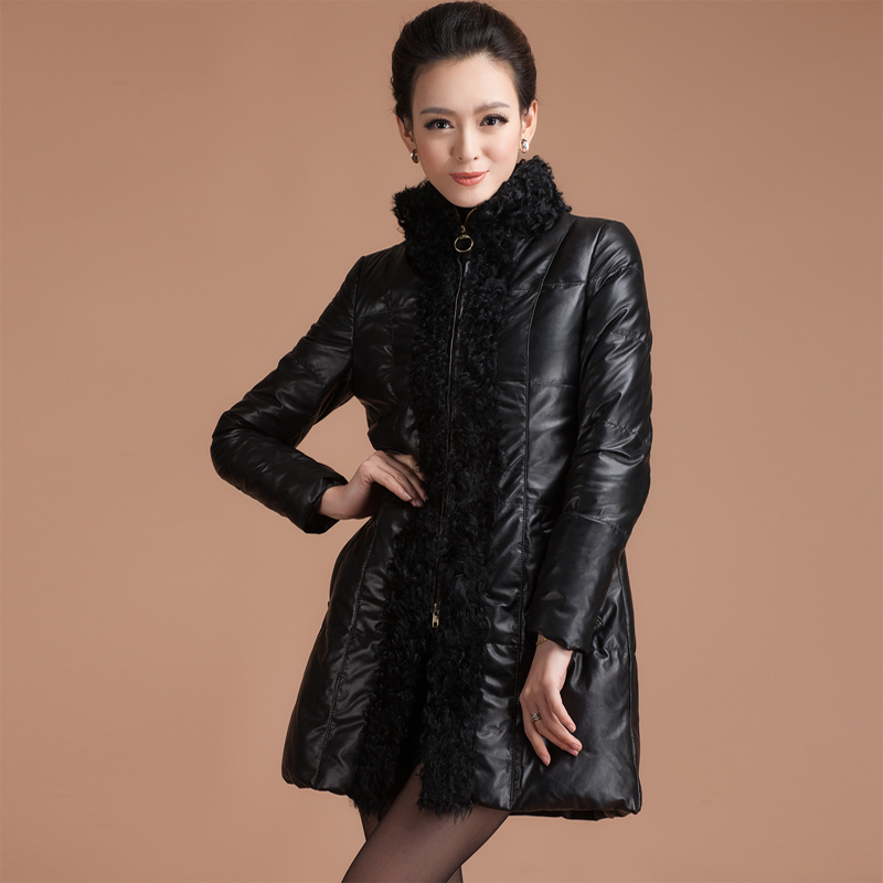12.12 leather roll berber fleece women's genuine leather clothing medium-long women's