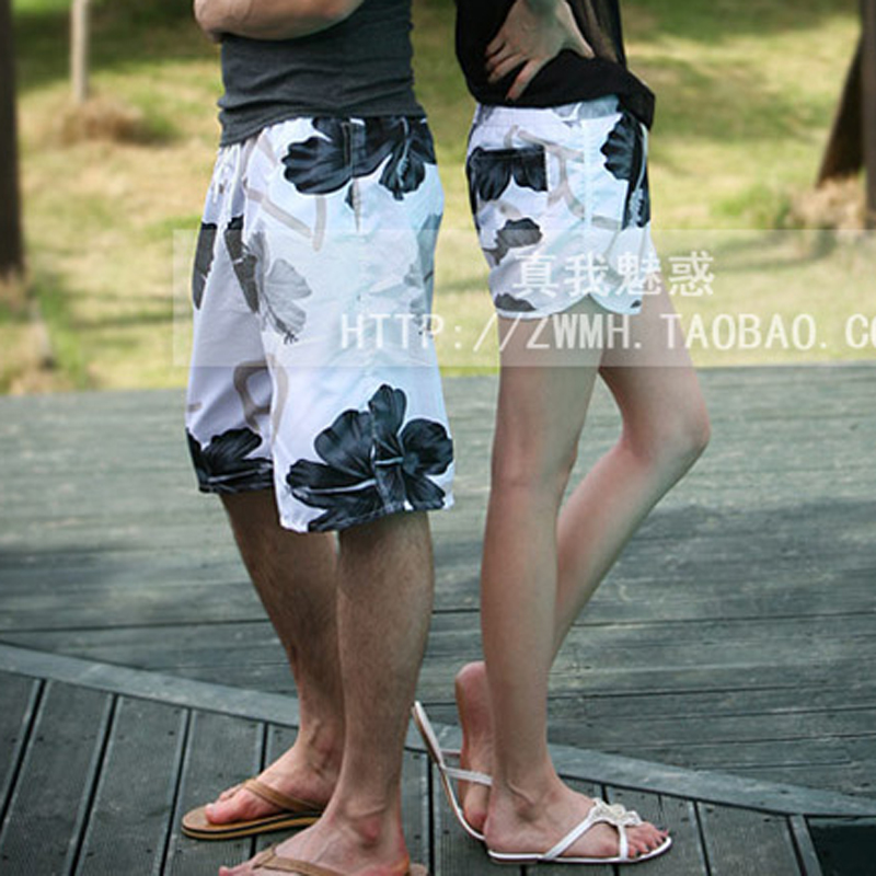 12.12 summer ink flower casual beach pants lovers men and women shorts