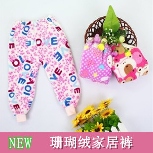 12 autumn and winter baby coral fleece warm pants male female child baby lounge pants thickening trousers