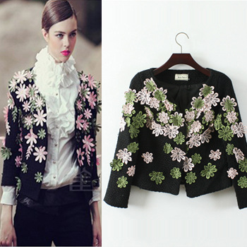 12 autumn and winter fashion ladies new arrival three-dimensional flower woolen outerwear female short design flower outerwear