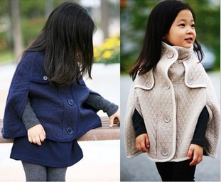 12 autumn and winter female child top outerwear baby clip wire space cotton cape cloak fashion trench
