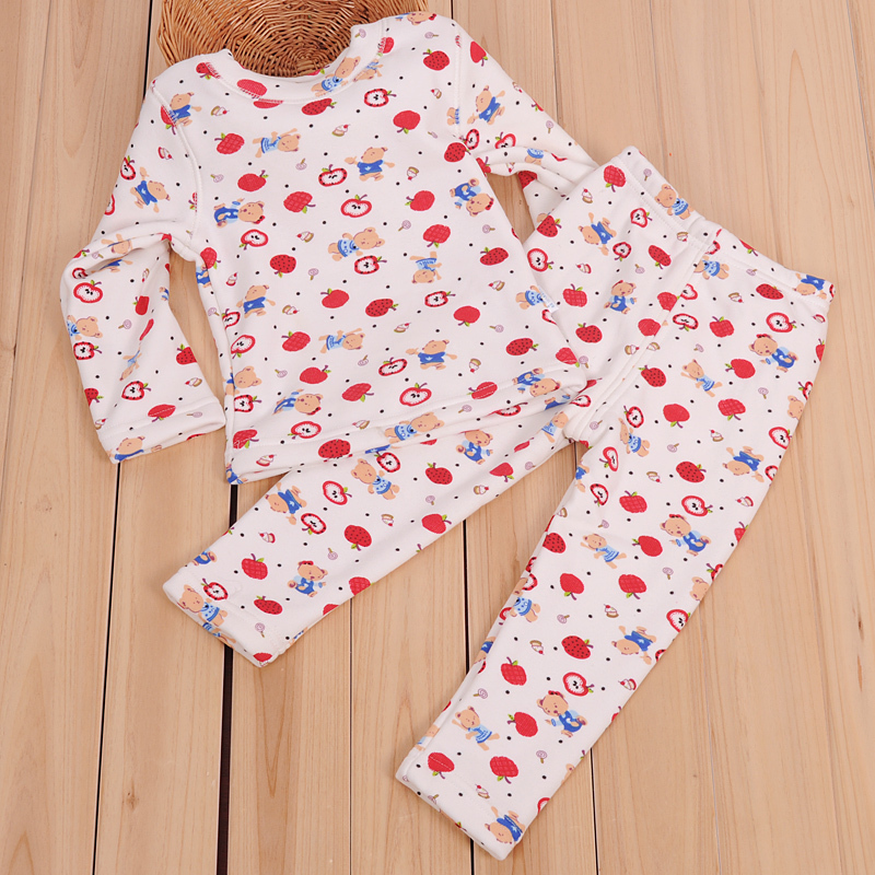 12 autumn and winter new arrival card baby plus velvet thermal underwear set cartoon baby set