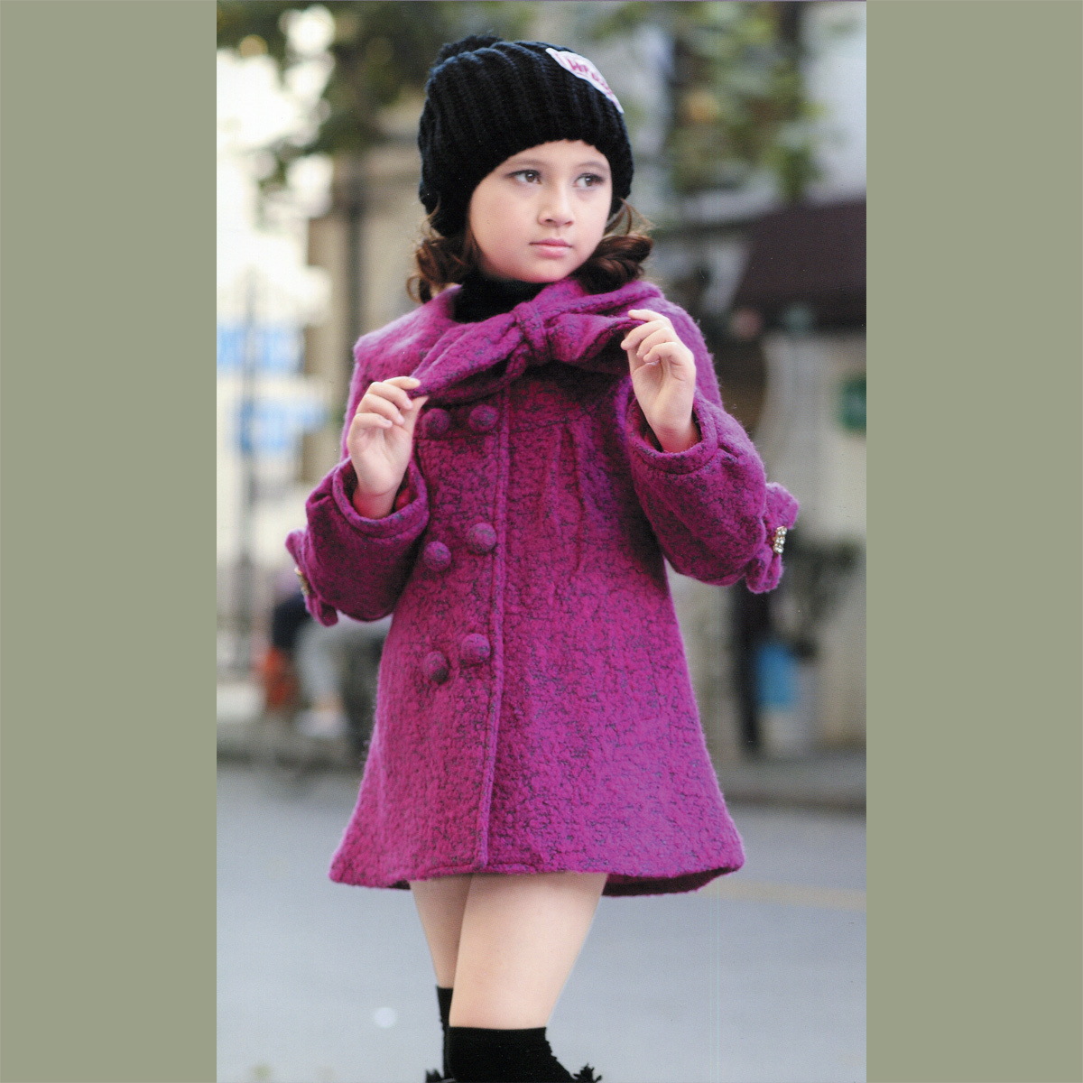12 autumn and winter new arrival children's clothing female child short design woolen outerwear trench thickening child wool