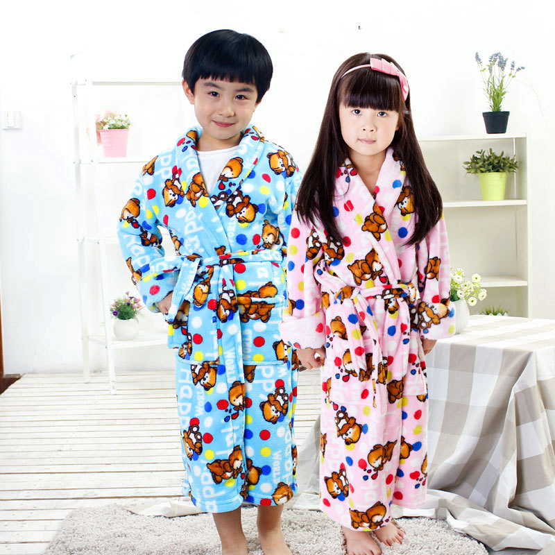 12 autumn and winter ultra long female child bathrobe large children coral fleece child sleepwear robe 2031