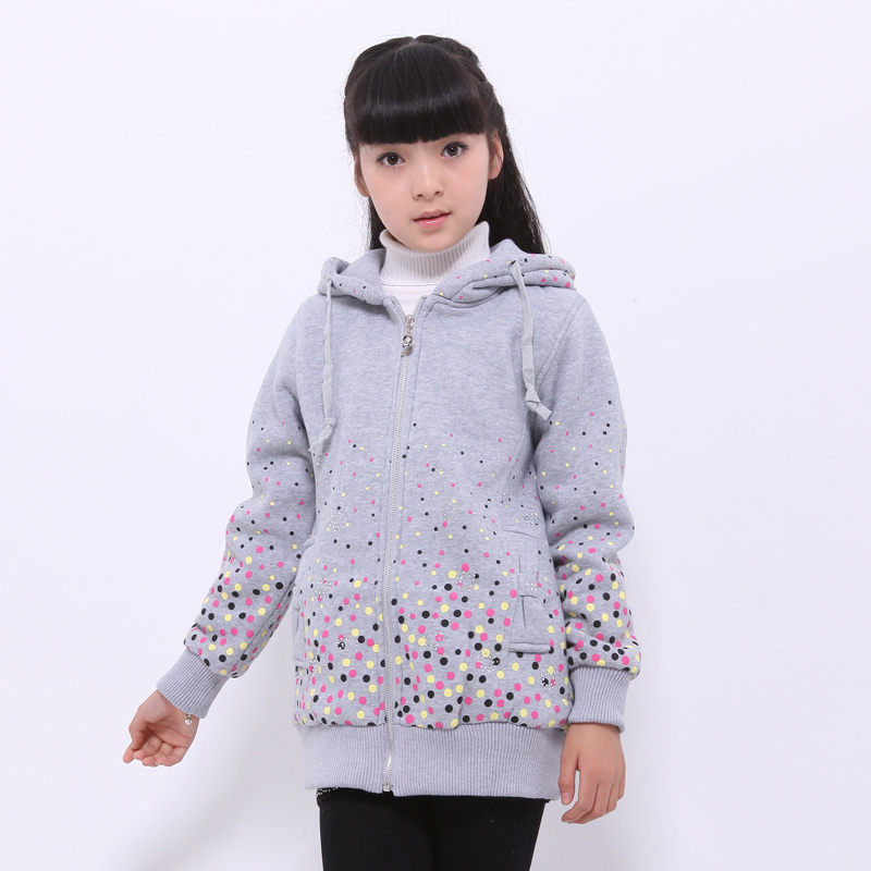 12 autumn and winter with a hood zipper outerwear 7-9-11 - 13 - 15 sweatshirt medium-large female child clothing