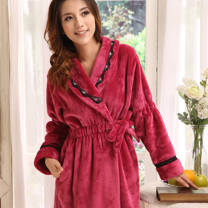 12 autumn and winter women's thickening quality sexy coral fleece bathrobe robe sleepwear