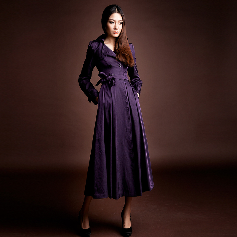 12 autumn new arrival fashion elegant trench fashion slim double breasted turn-down collar ultra long trench outerwear
