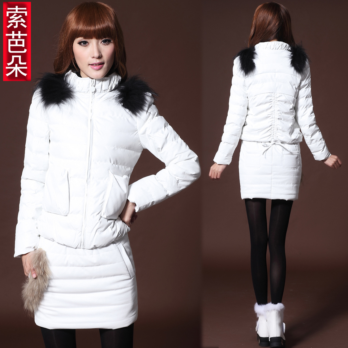 12 big 2012 winter women's fashion cotton leather clothing thick outerwear double-shoulder wool short design PU wadded jacket