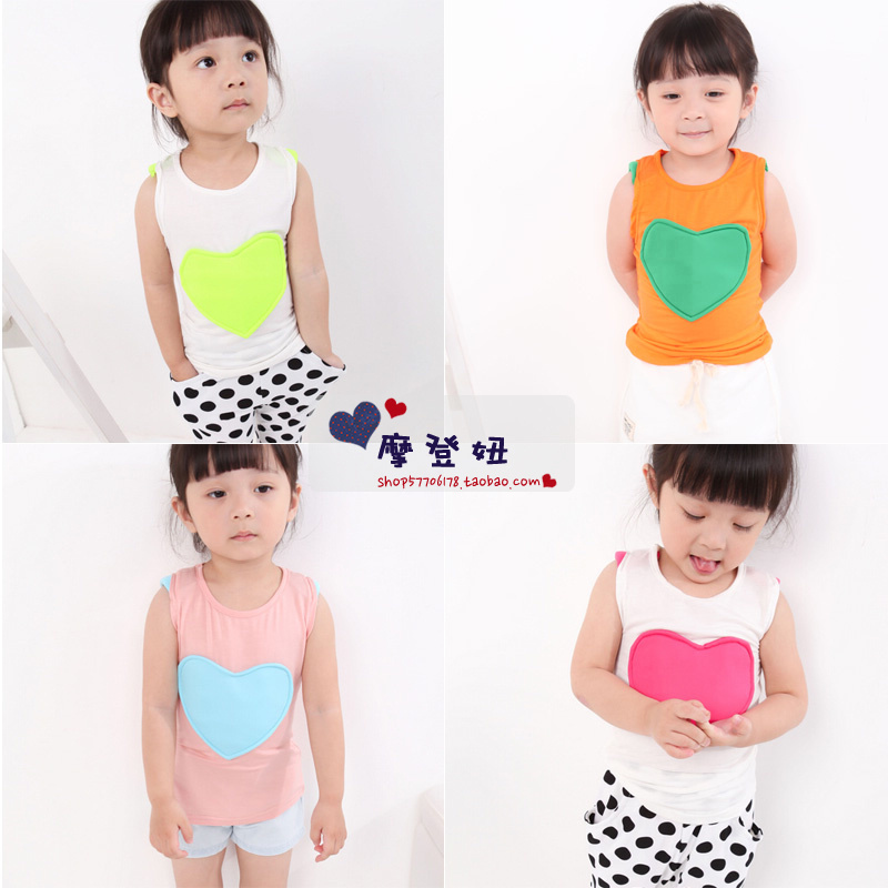 12 child girls clothing big love modal small shoulder pads T-shirt sleeveless vest