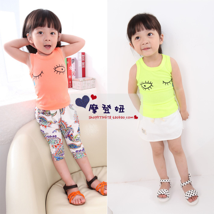 12 child girls clothing personality eyewear tank sleeveless T-shirt
