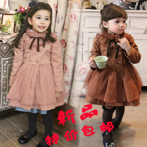 12 children's autumn and winter clothing polka dot gauze double breasted cotton-padded female child trench overcoat outerwear