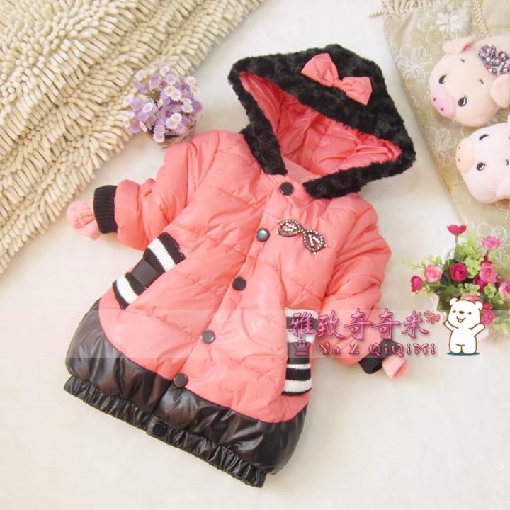 12 children's baby winter child clothing female child cotton-padded jacket plus velvet thickening wadded jacket cat with a hood