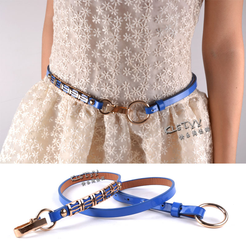 12 classic gladiator style all-match thin belt female japanned leather metal belly chain belt decoration belt