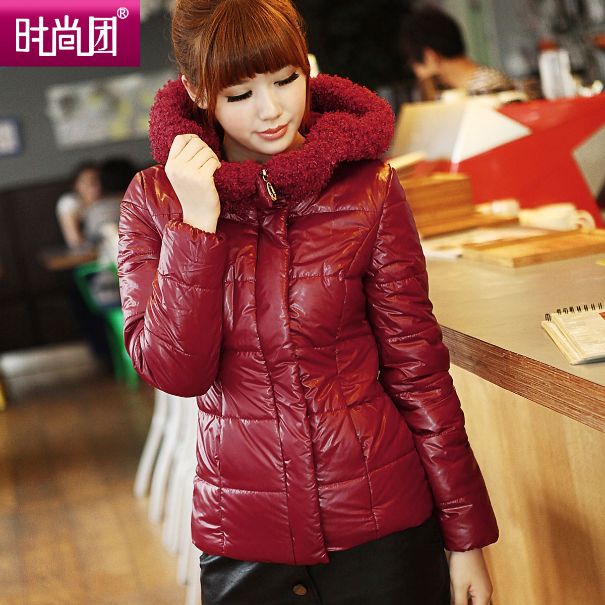 12 elegant slim fur collar with a hood solid color thermal wadded jacket cotton-padded jacket outerwear female