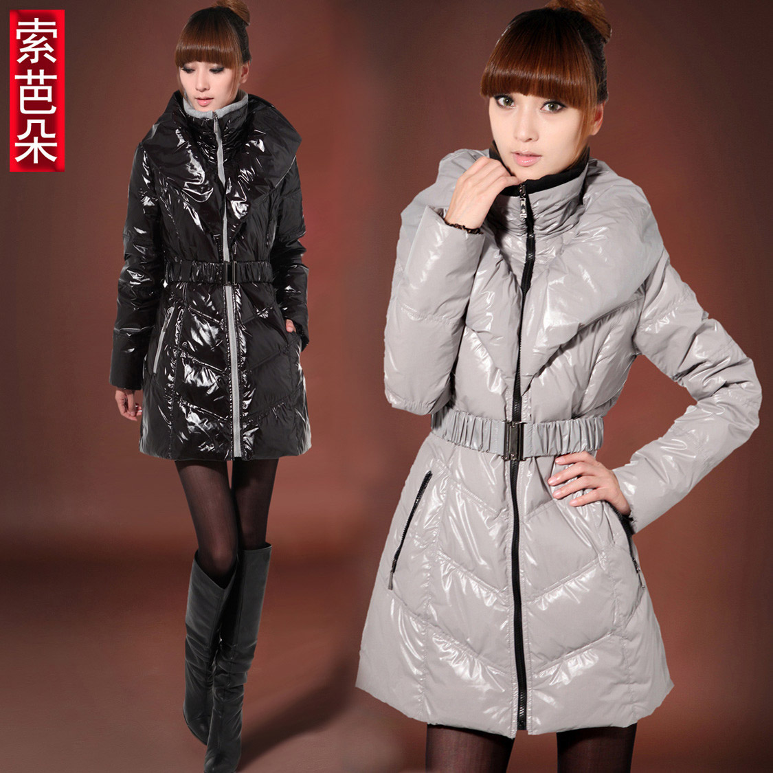 12 large winter fashion large lapel casual shiny down coat medium-long down coat 016