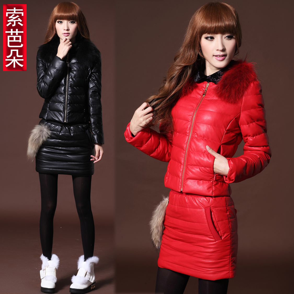 12 large winter fashion slim PU cotton-padded jacket thick outerwear double-shoulder wool leather clothing short design leather