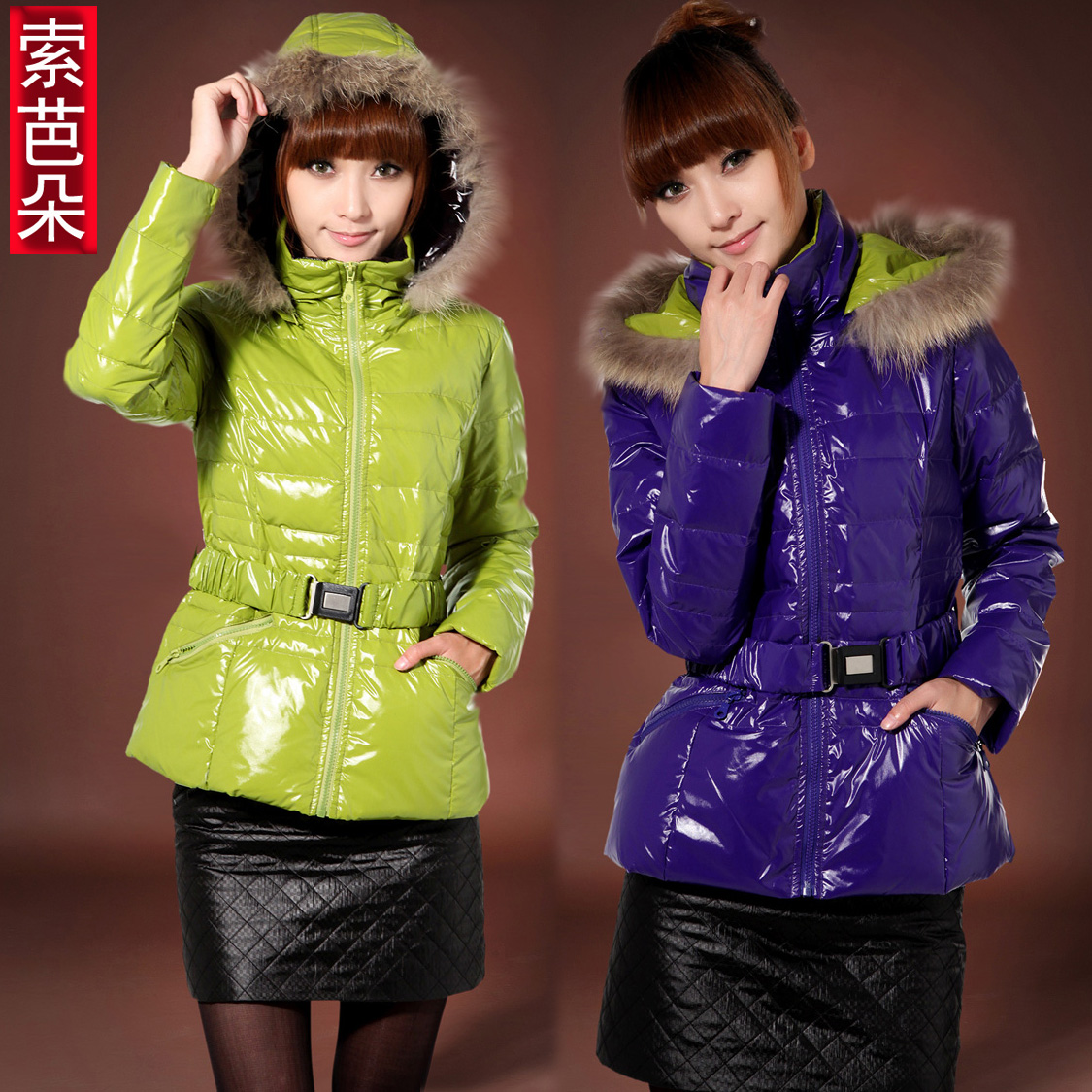 12 large winter with a hood raccoon fur down coat shiny short design down coat 013