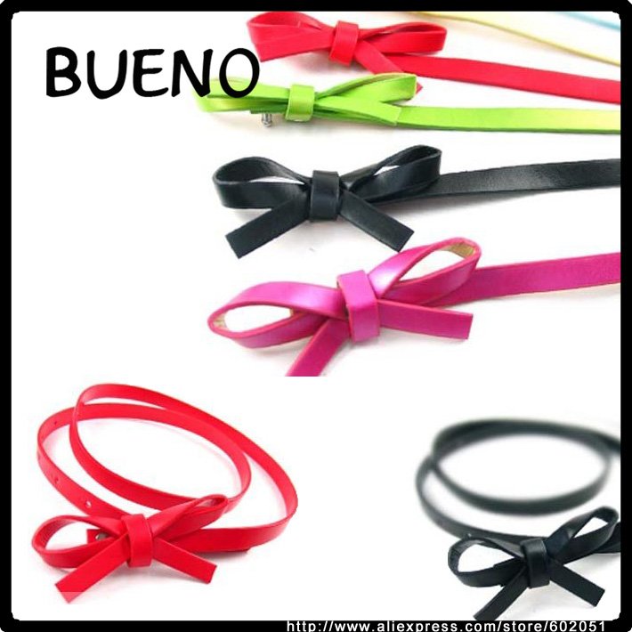 12 pcs/lots Promotion Fashion Designer PU Leather Belt Women Ladies Bow-knot Colorful Factory Sale P011