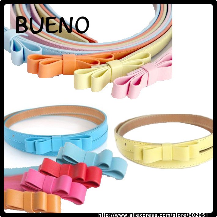 12 pcs/lots Wholesale Fashion Designer Belts PU Leather Bow-Knot Mix Color For Women Ladies Factory Sale P007