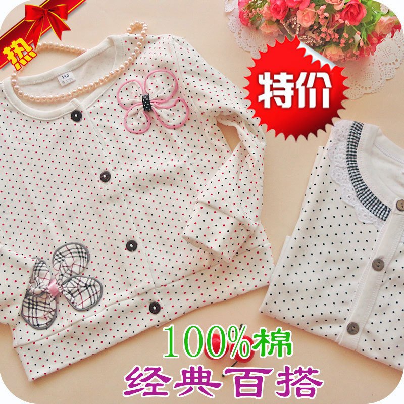 12 spring and autumn 100% cotton cute cardigan clothing female child outerwear small top