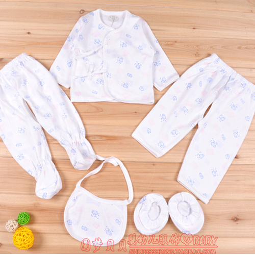12 spring and autumn 100% cotton newborn baby clothes male underwear bib booties set
