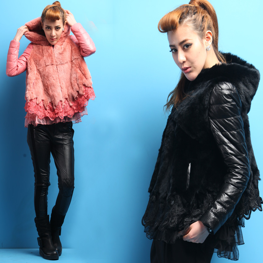 12 street personality rex rabbit hair fur quality handsome sheep leather coat