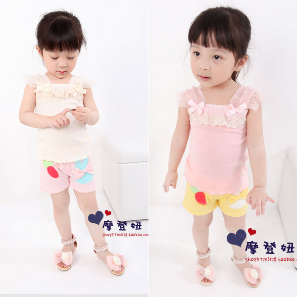 12 summer child girls clothing gentlewomen lace decoration sweater elegant spaghetti strap top