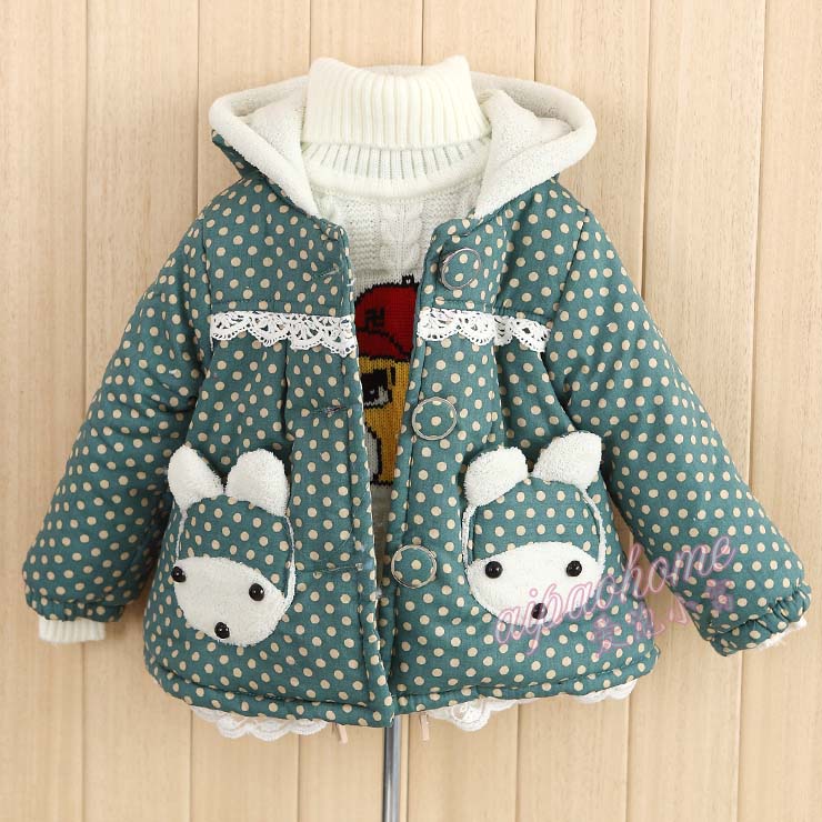 12 winter lace dot rabbit female child outerwear children's clothing cotton-padded jacket baby cotton-padded jacket