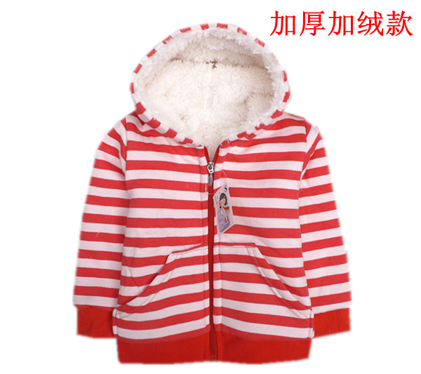 12 winter thickening sweatshirt outerwear female child stripe plus velvet thickening cotton-padded jacket berber fleece