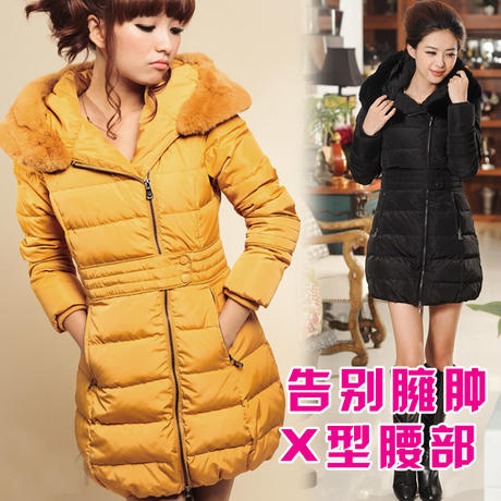 12 winter women's down coat women rabbit fur slim medium-long down coat female