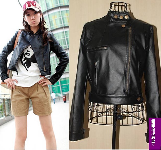 120 2011 autumn 1038193 stand collar pull style short design leather clothing coat