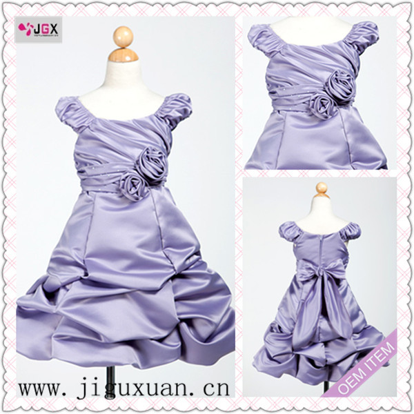 1201-1hs Cap-Sleeve A-Line Style Knee-Length Flowers contoured taffeta flower girl dress purple