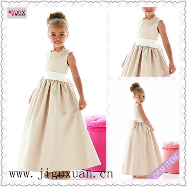 1207-1hs Sunshine White sash Cap-Sleeve A-Line Style Ankle-Length taffeta ivory flower girl dress