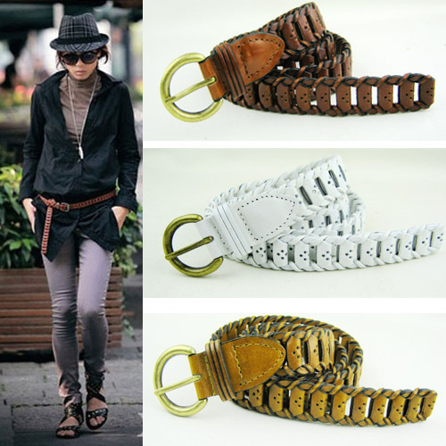 121 cowhide paper knitted genuine leather women's thin belt