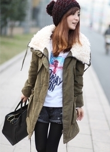 1233 autumn and winter 2011 tooling berber fleece turn-down collar medium-long wadded jacket cotton-padded jacket outerwear