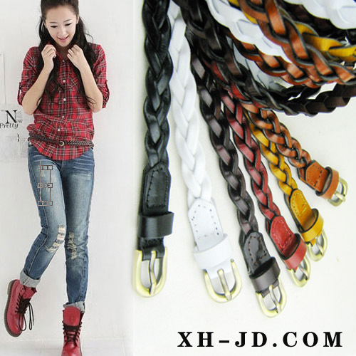 123p genuine leather strap single-circle knitted belt female