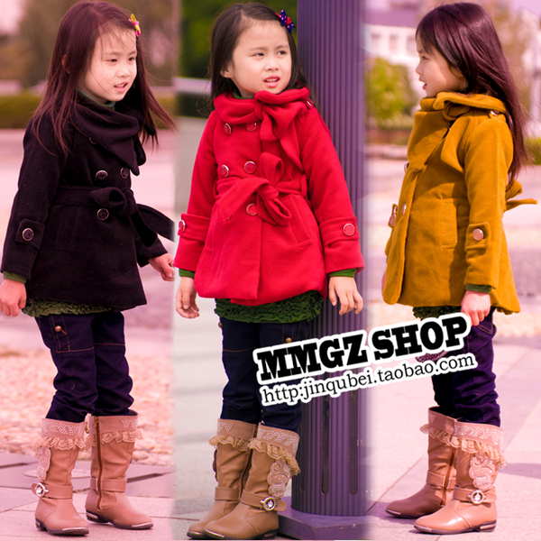129 female child cotton-padded thick trench princess quality double breasted woolen overcoat y302