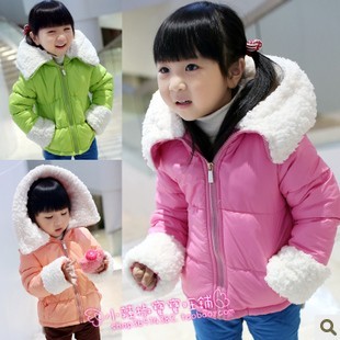 1297 baby2012 children's clothing candy color berber fleece thickening with a hood cotton-padded jacket cotton-padded jacket