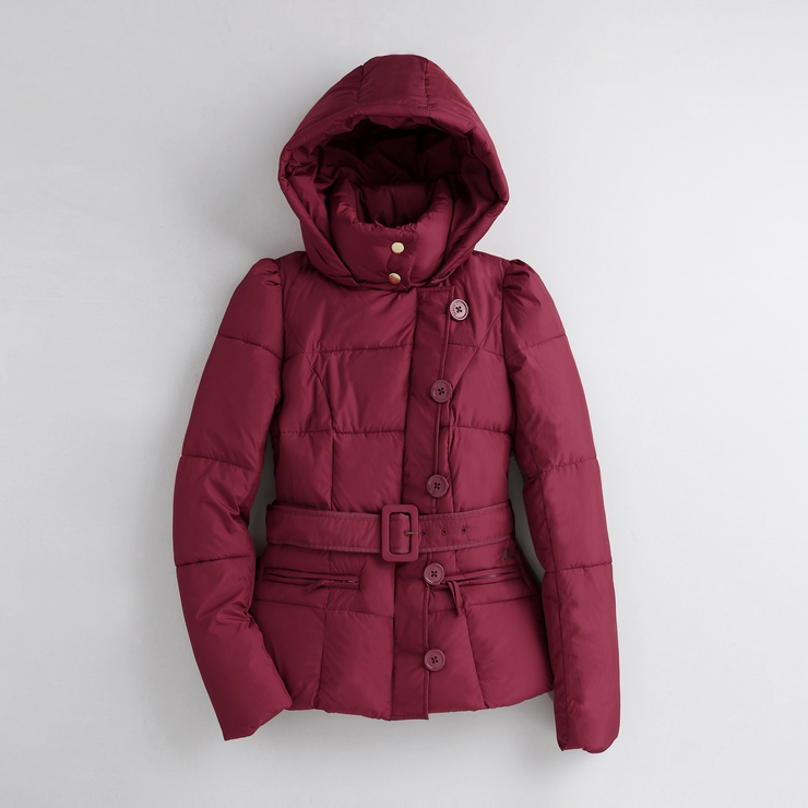 12few10241 fashion design puff sleeve vintage slim waist down coat t