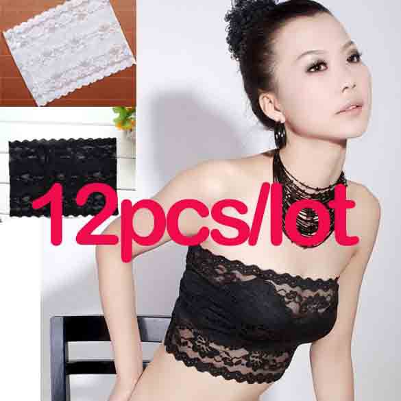 12pcs/lot Free Shipping 2013 New Fashion Style High-elastic Broadened Lace Basic Boob Tube Top Chest Wrap Can Use Belt 5189
