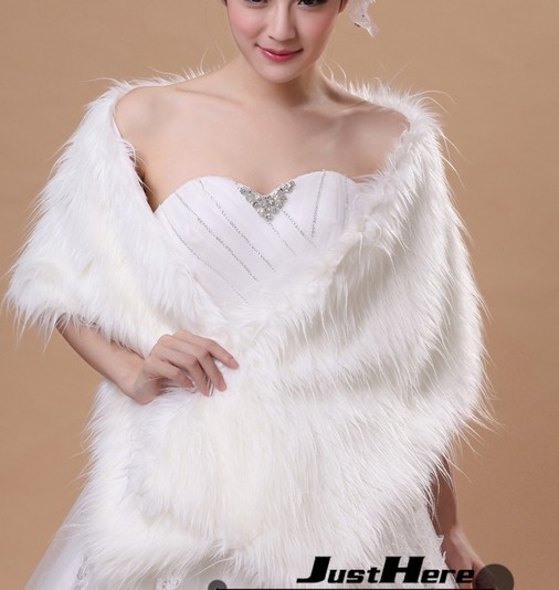 12pcs/lot Warm Winter White Faux Fur Bridal Wedding good quality long Bolero Jacket Wrap shawl for women everning dress wp101