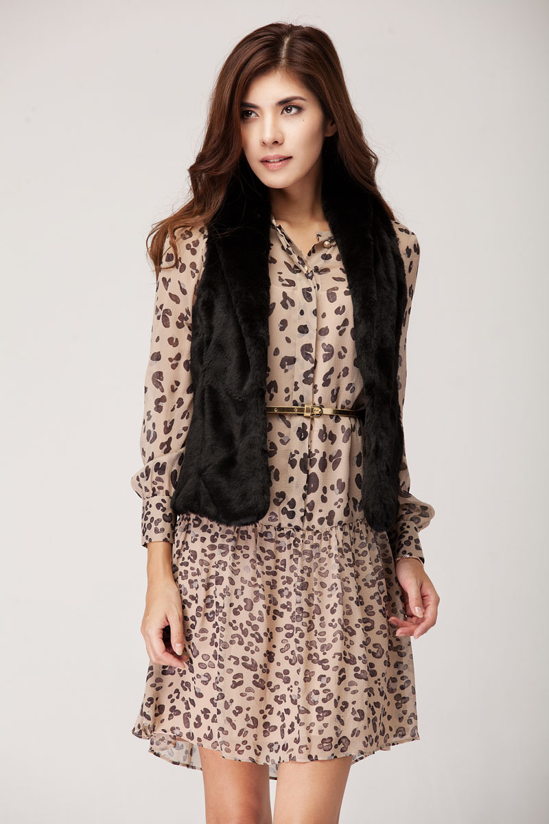 12svw09229 fashion elegant faux leather wool vest