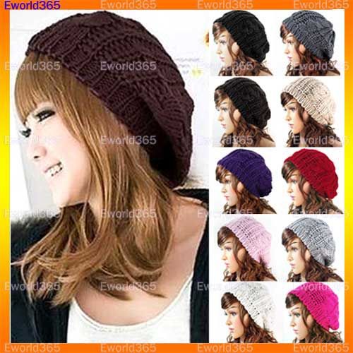 12xWomen Ladies Baggy Beret Chunky Knit Knitted Braided Beanie Hat Ski Cap Free Shipping