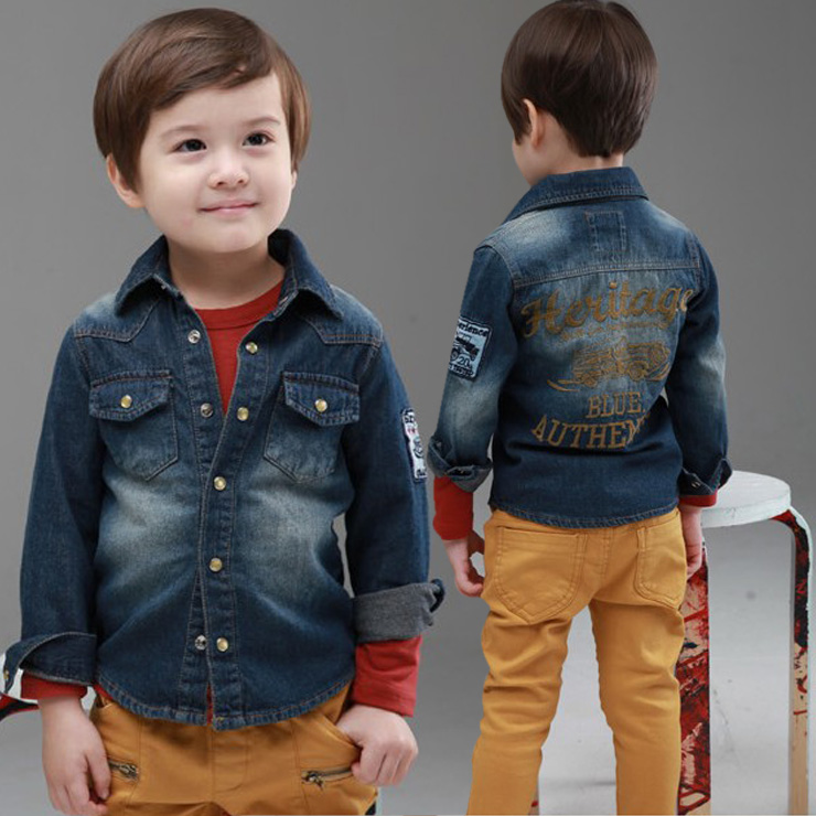 13 spring and autumn fashion handsome female child lace print denim outerwear child denim long-sleeve top