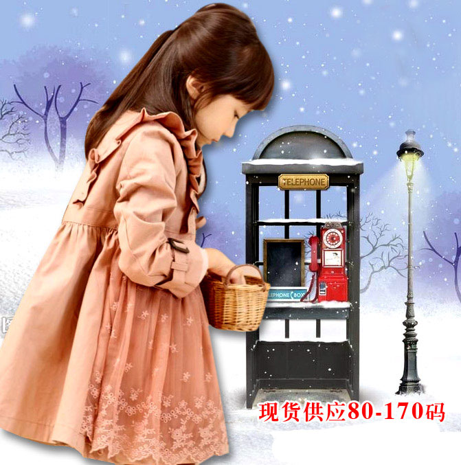 13 spring family fashion female child princess lace cotton trench outerwear