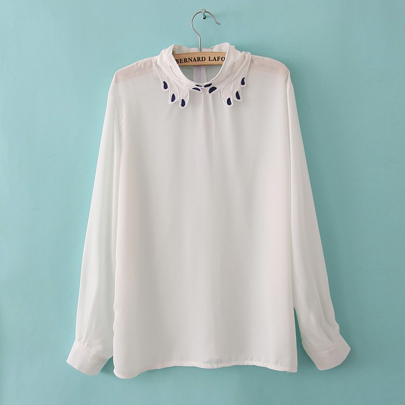 13 spring fashion small bow tie embroidery pullover long-sleeve chiffon women's shirt 4