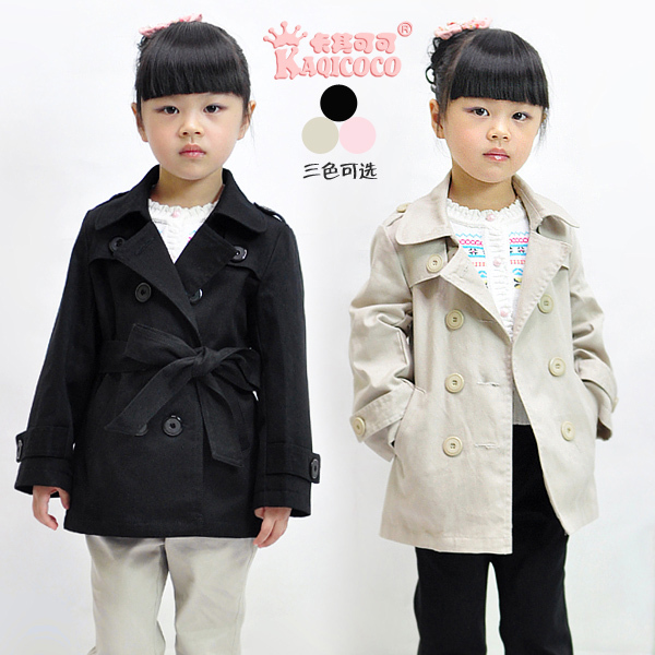 13 spring girls children's clothing 100% cotton elegant female child trench classic little princess overcoat outerwear