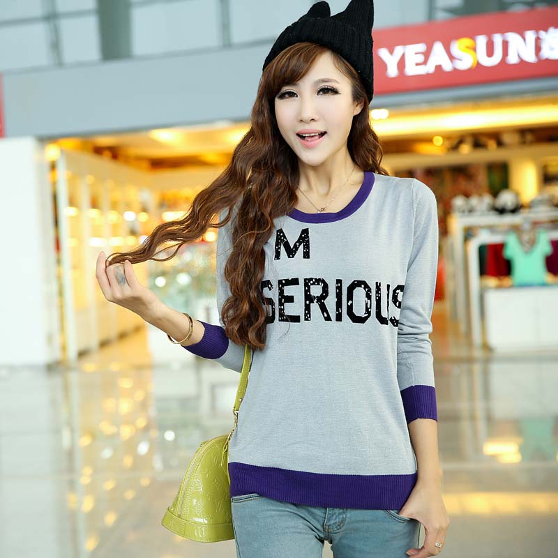 13 spring preppy style fashion sweet letter o-neck sweater basic sweater