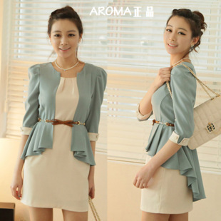 1307 # Korean summer new original single fake two-piece shirt Slim autumn Yi cents U.S. OL chiffon dress