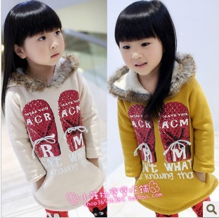 1331 baby2012 autumn and winter girls clothing thickening plus velvet offset printing small shoes with a hood sweatshirt